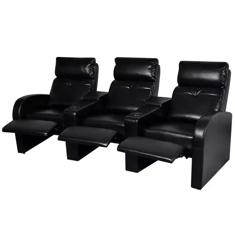 3-Seater Home Theater Recliner Sofa with Built-in Cup Holder - Black
