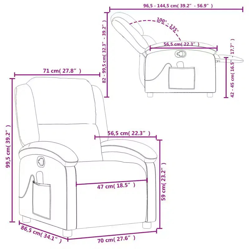 Massage Recliner Chair Black Faux leather, metal, plywood Single