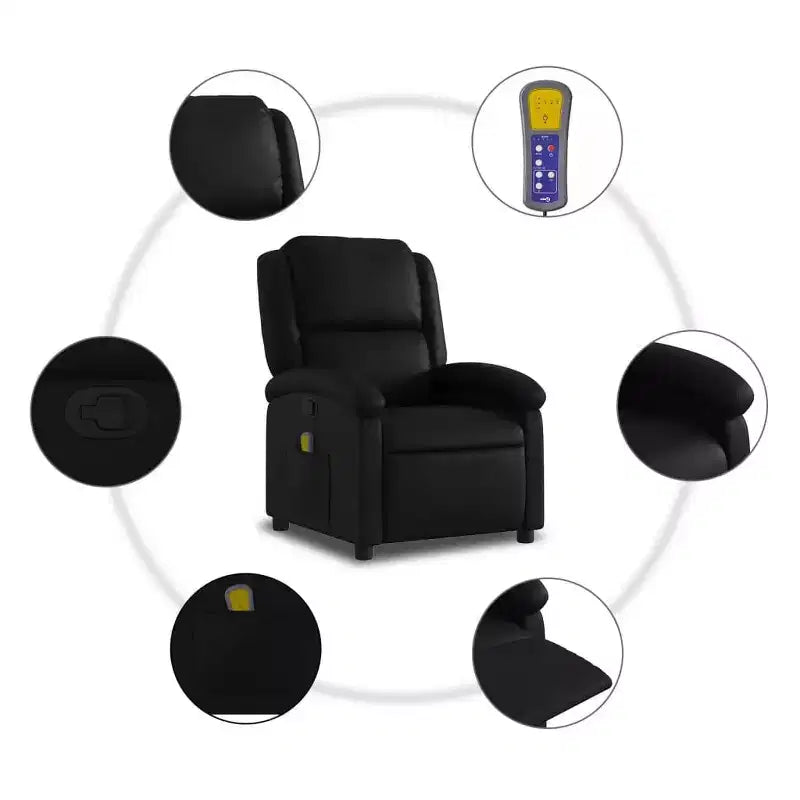 Massage Recliner Chair Black Faux leather, metal, plywood Single