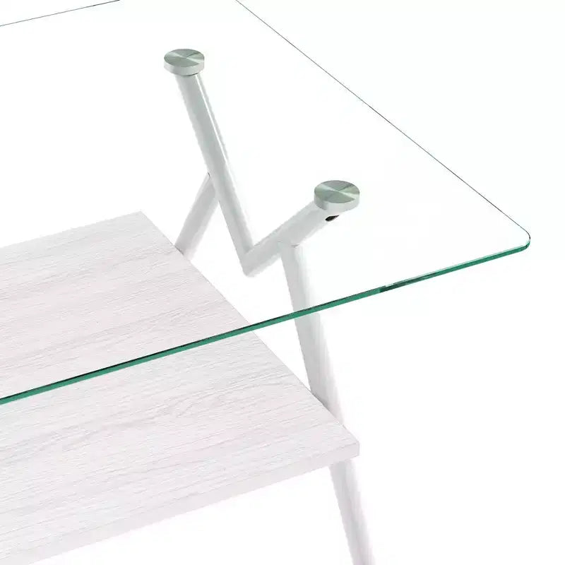 Modern 2-Tier Coffee Table with Tempered Glass Top & Sturdy Metal Legs, Center Accent Table with Open Shelf for Living Room