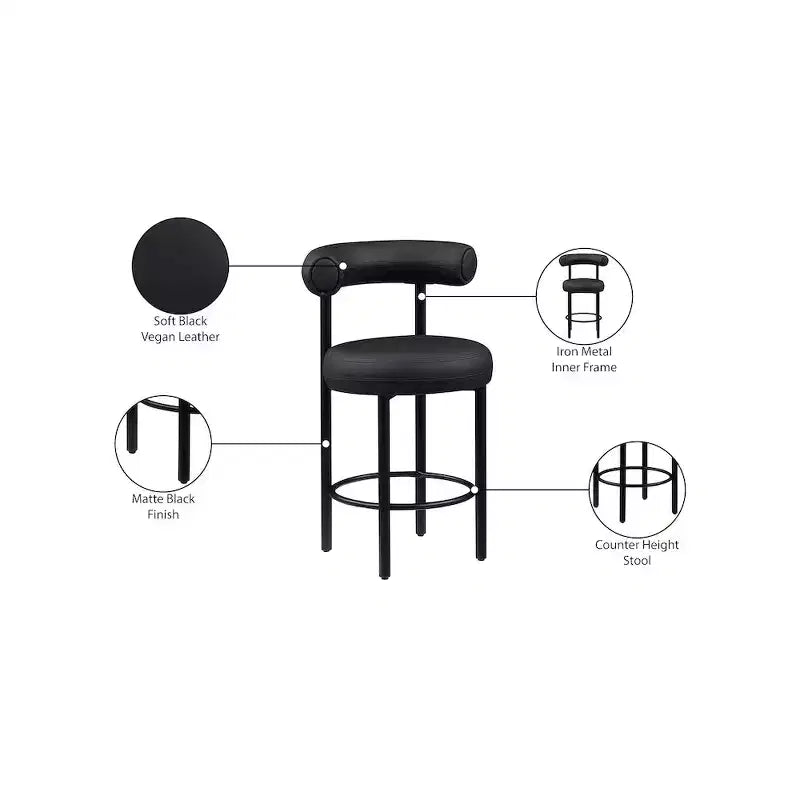 ,Bordeaux Black Vegan Leather Counter Stool,