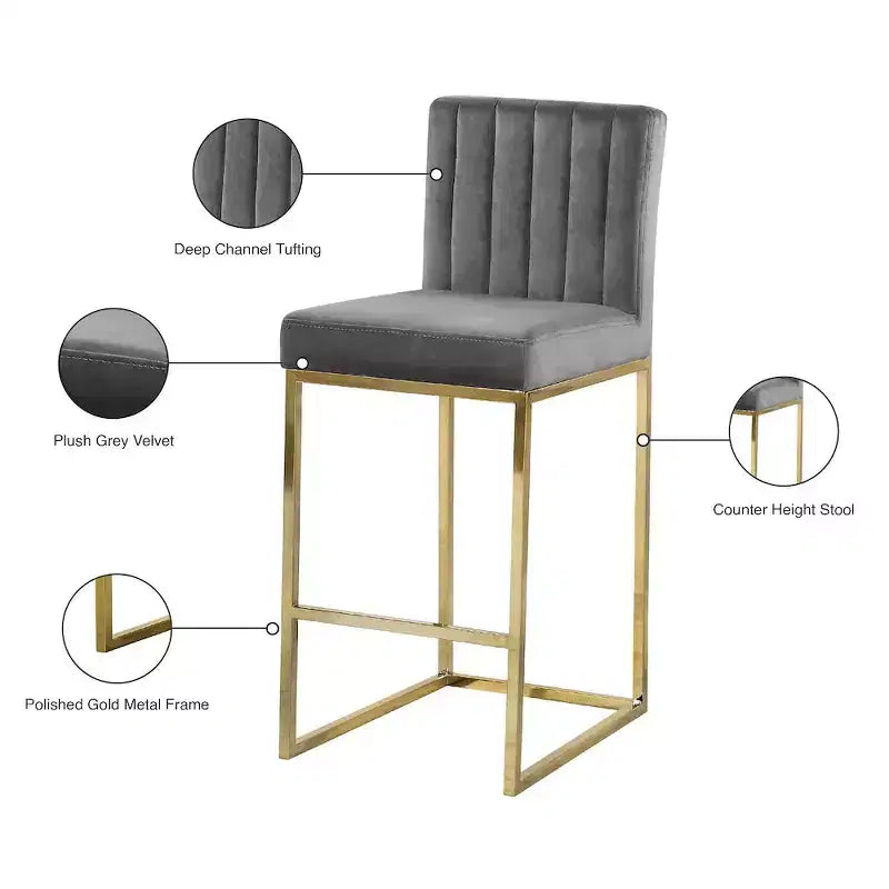 ,Giselle Grey Velvet Stool