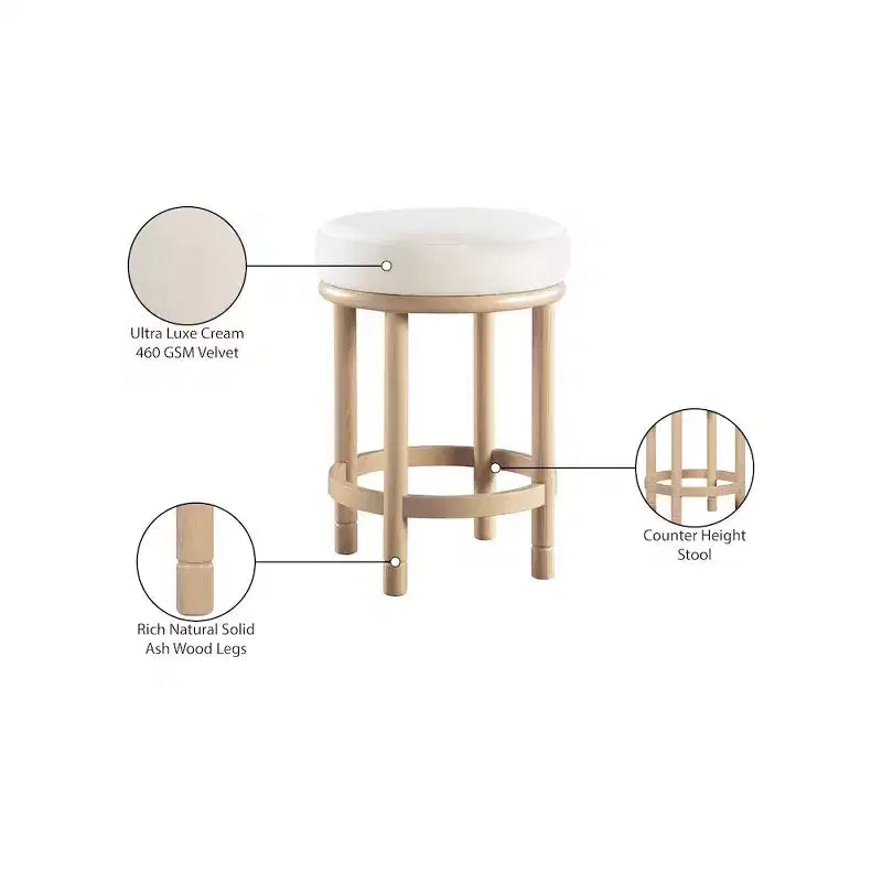 ,Monette Cream Velvet Counter Stool