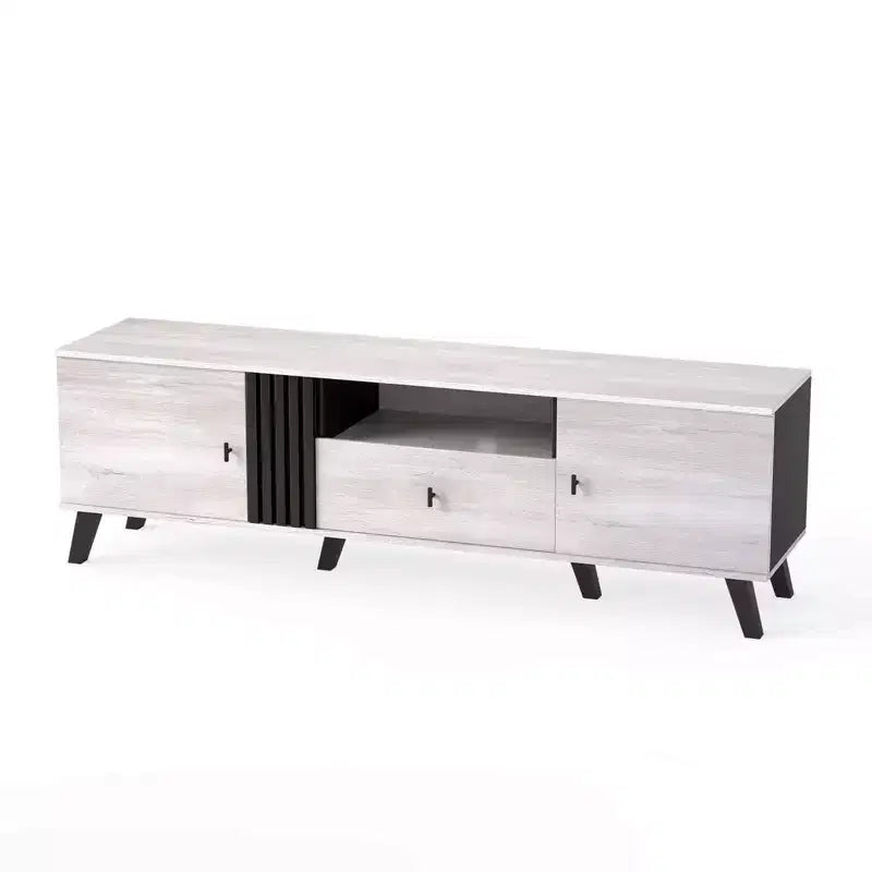 Mid Century Modern TV Stand for 80 TVs with Open Shelf 2 Side Cabinets