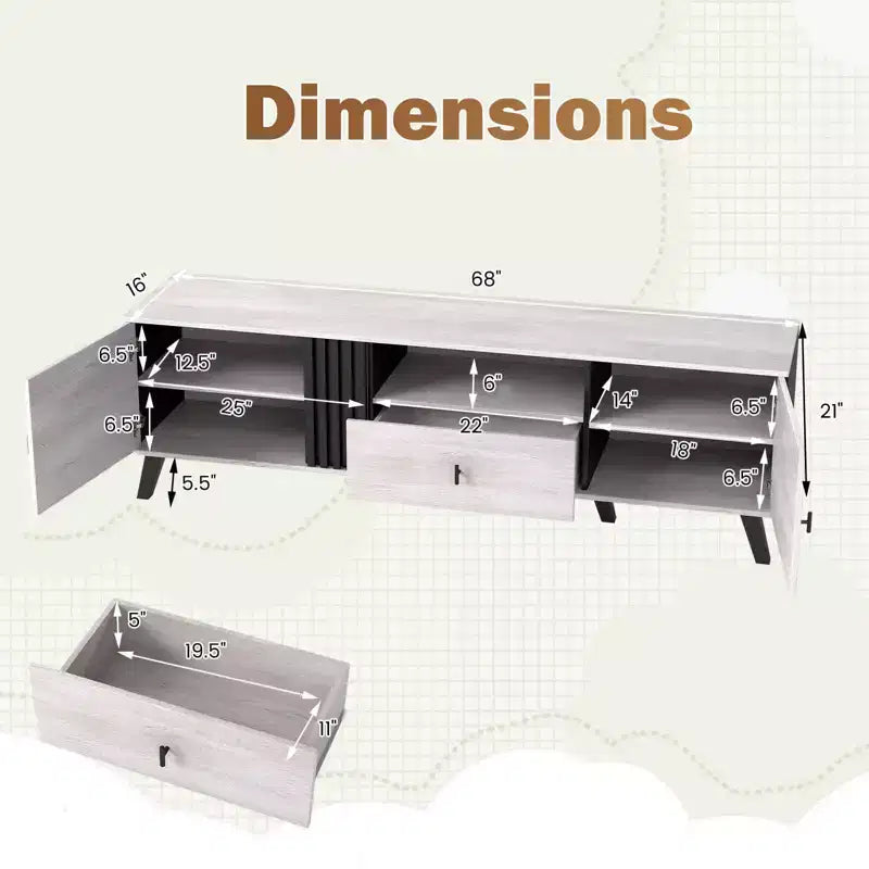 Mid Century Modern TV Stand for 80 TVs with Open Shelf 2 Side Cabinets