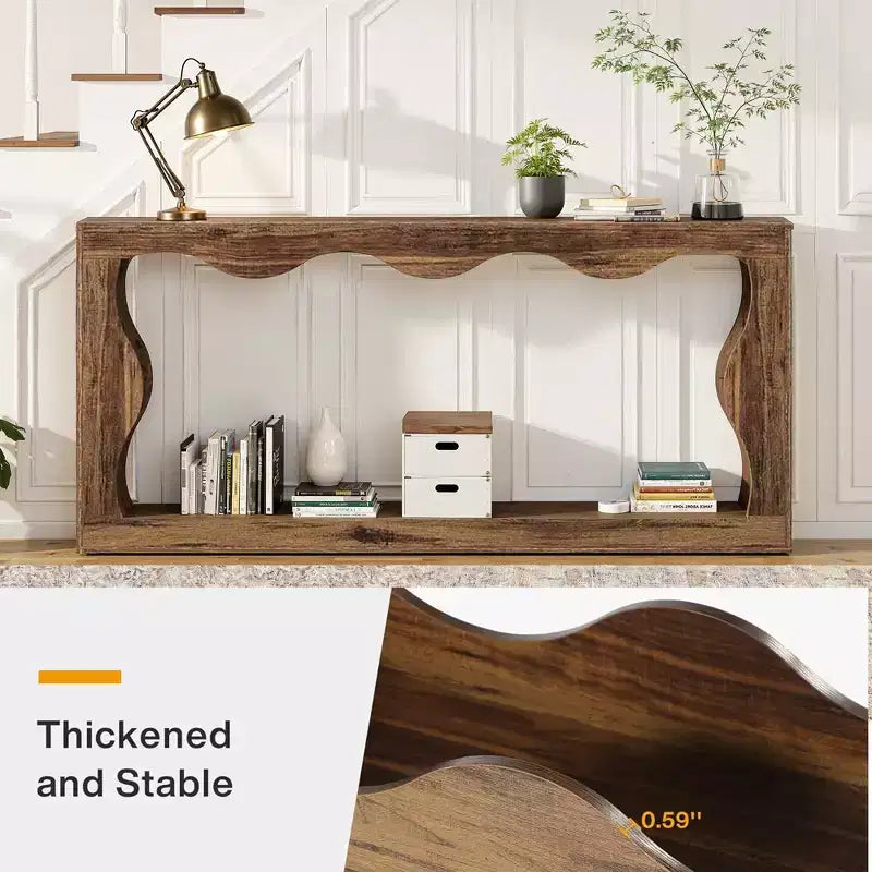 63 Wavy Scalloped Console Table, Retro Farmhouse 2-Tier Entryway Table for Home