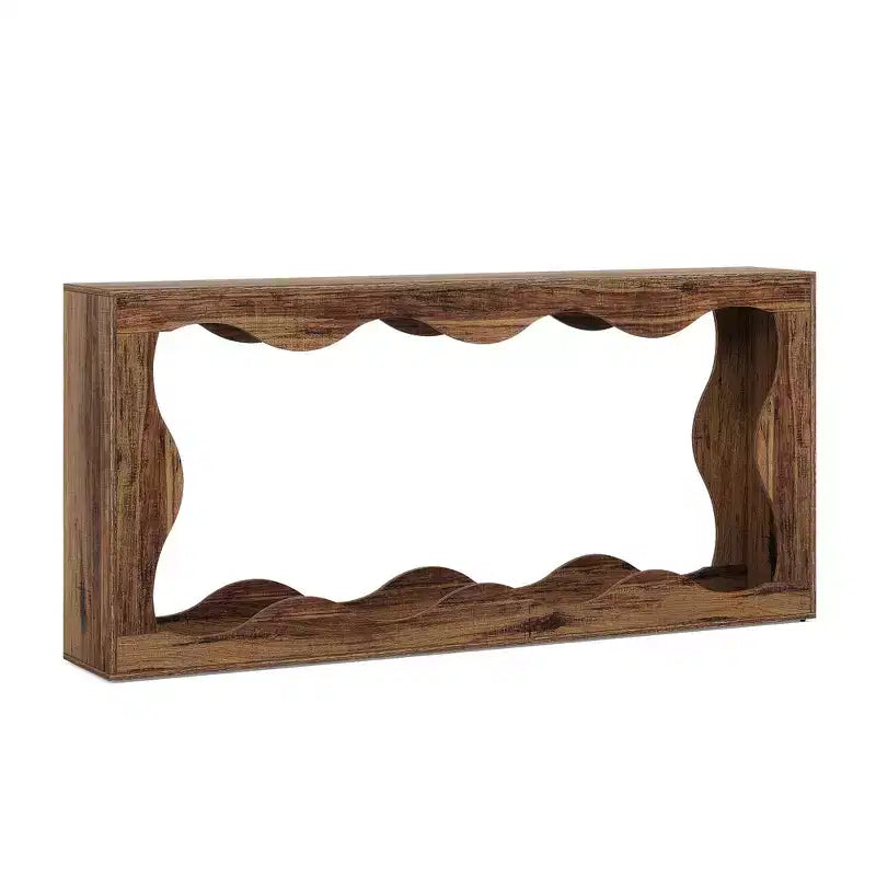 63 Wavy Scalloped Console Table, Retro Farmhouse 2-Tier Entryway Table for Home