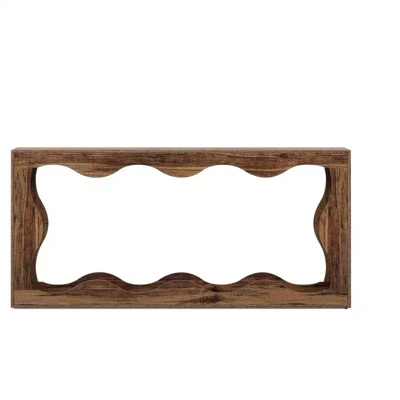 63 Wavy Scalloped Console Table, Retro Farmhouse 2-Tier Entryway Table for Home