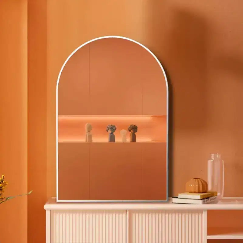 Silver Arched Bathroom Wall Mirror Metal Frame