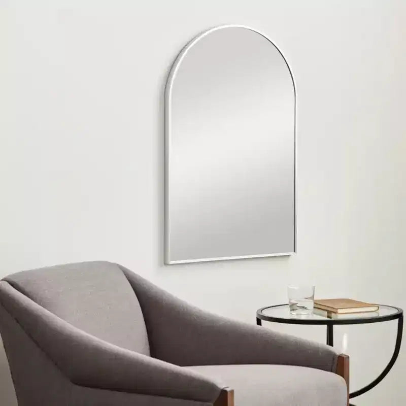 Silver Arched Bathroom Wall Mirror Metal Frame