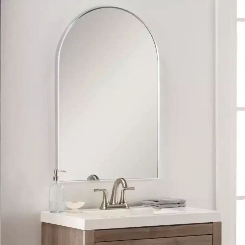 Silver Arched Bathroom Wall Mirror Metal Frame