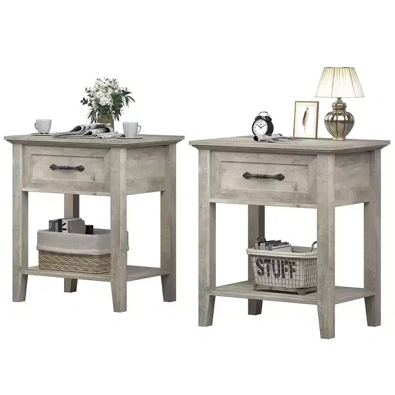 Bedside Table, with 1 Drawer and Open Storage Shelf, Versatile Beside End Table for Bedroom, Office, Sofa, Couch