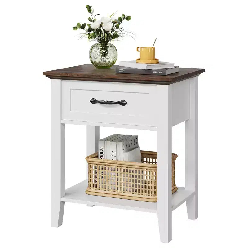 Bedside Table, with 1 Drawer and Open Storage Shelf, Versatile Beside End Table for Bedroom, Office, Sofa, Couch