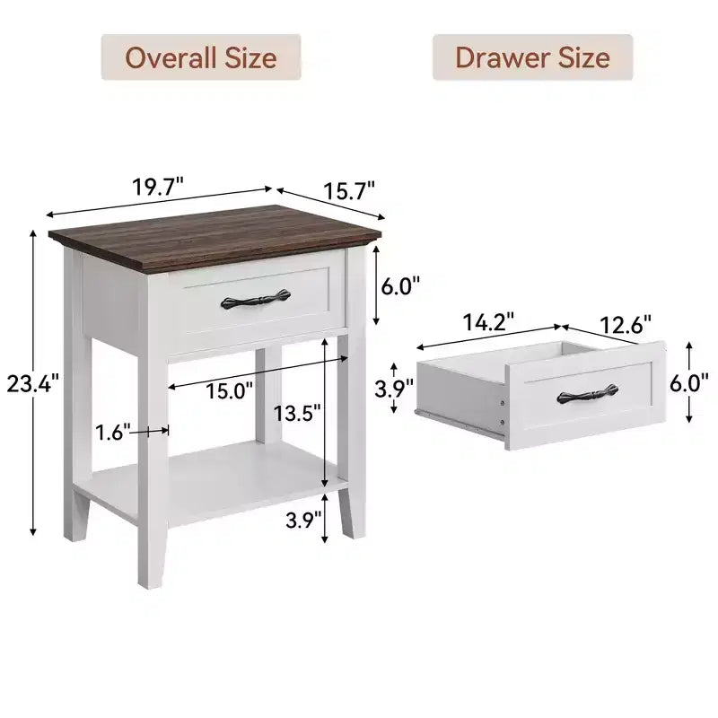 Bedside Table, with 1 Drawer and Open Storage Shelf, Versatile Beside End Table for Bedroom, Office, Sofa, Couch