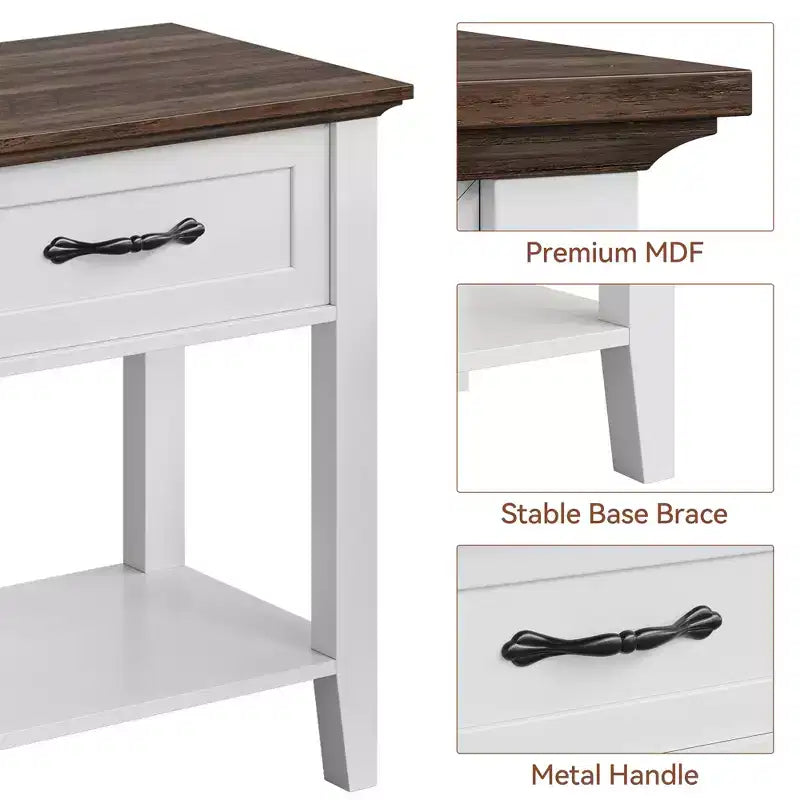 Bedside Table, with 1 Drawer and Open Storage Shelf, Versatile Beside End Table for Bedroom, Office, Sofa, Couch