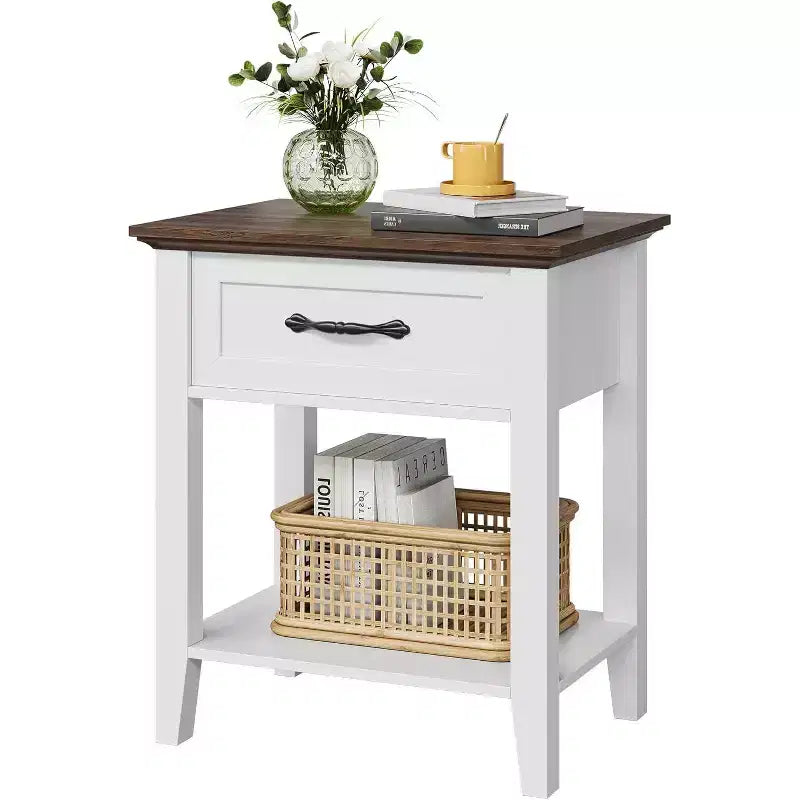 Bedside Table, with 1 Drawer and Open Storage Shelf, Versatile Beside End Table for Bedroom, Office, Sofa, Couch