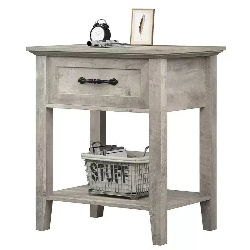 Bedside Table, with 1 Drawer and Open Storage Shelf, Versatile Beside End Table for Bedroom, Office, Sofa, Couch