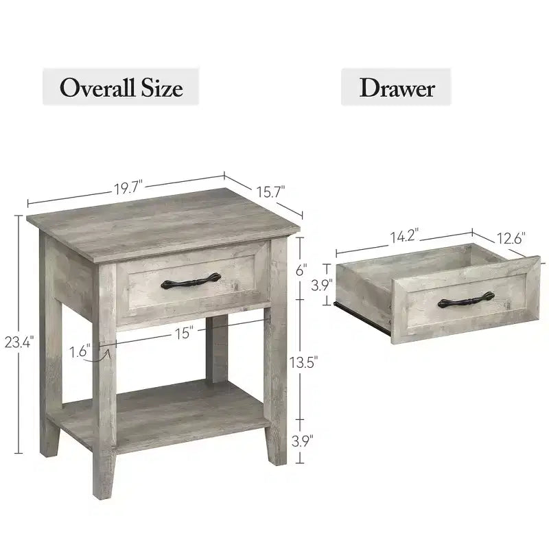 Bedside Table, with 1 Drawer and Open Storage Shelf, Versatile Beside End Table for Bedroom, Office, Sofa, Couch
