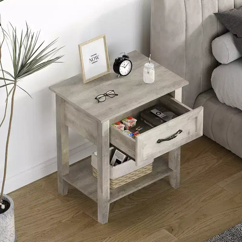 Bedside Table, with 1 Drawer and Open Storage Shelf, Versatile Beside End Table for Bedroom, Office, Sofa, Couch