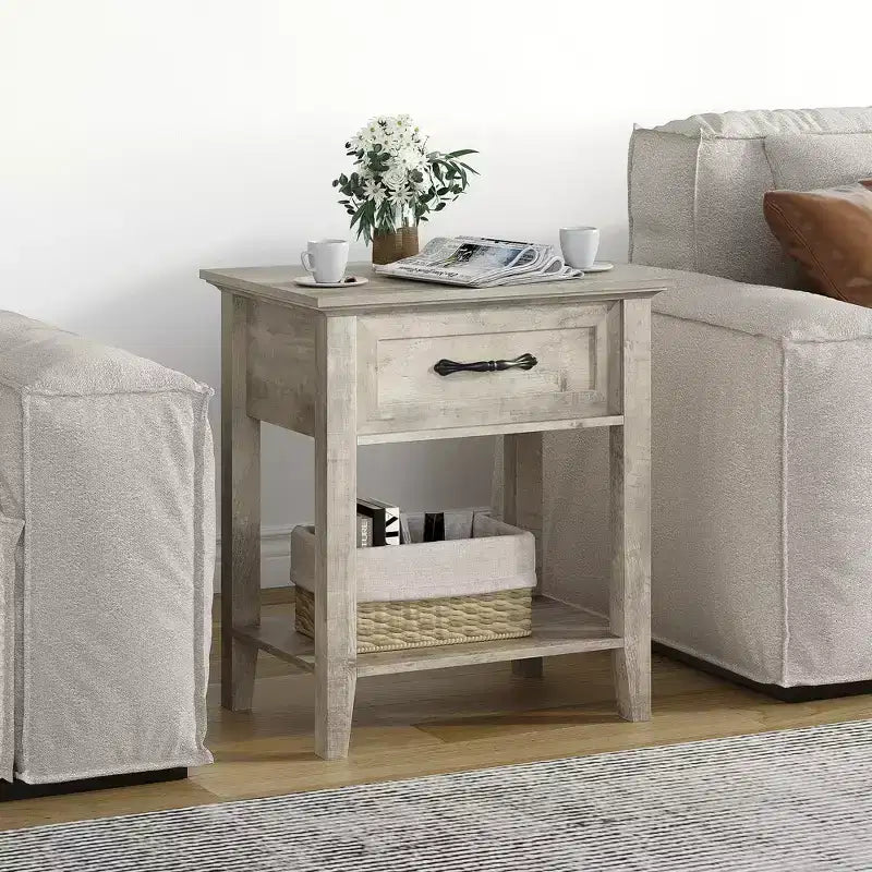 Bedside Table, with 1 Drawer and Open Storage Shelf, Versatile Beside End Table for Bedroom, Office, Sofa, Couch