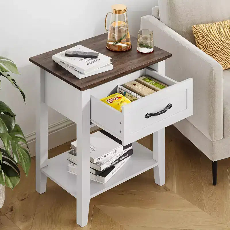Bedside Table, with 1 Drawer and Open Storage Shelf, Versatile Beside End Table for Bedroom, Office, Sofa, Couch