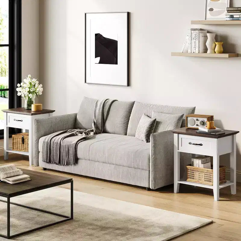 Bedside Table, with 1 Drawer and Open Storage Shelf, Versatile Beside End Table for Bedroom, Office, Sofa, Couch