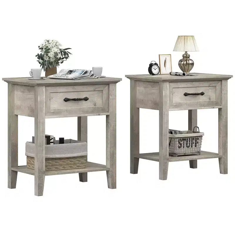 Bedside Table, with 1 Drawer and Open Storage Shelf, Versatile Beside End Table for Bedroom, Office, Sofa, Couch