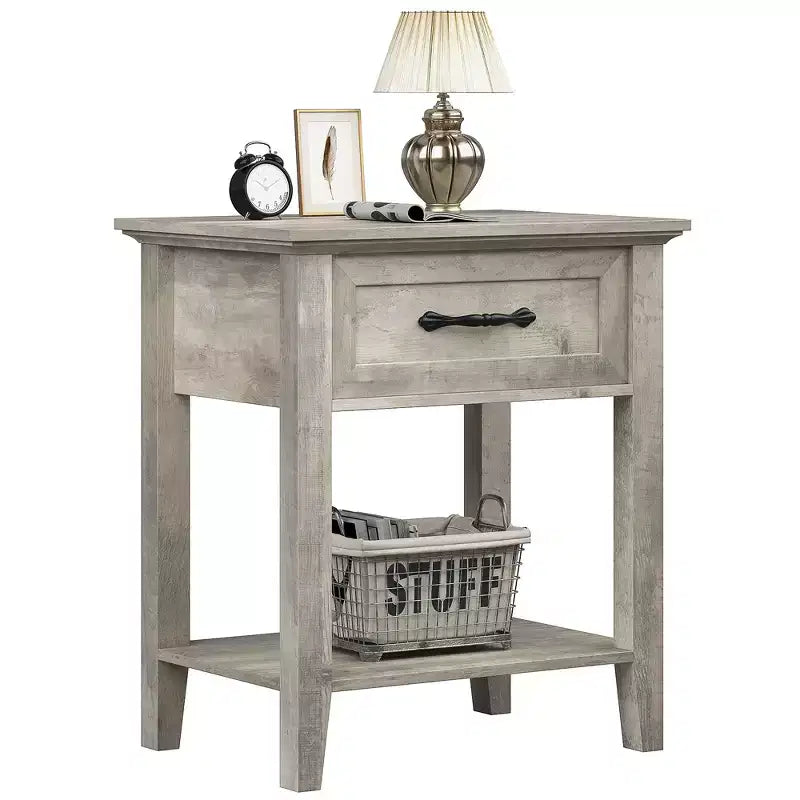 Bedside Table, with 1 Drawer and Open Storage Shelf, Versatile Beside End Table for Bedroom, Office, Sofa, Couch