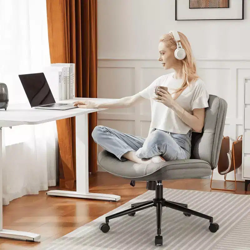 Chair Modern Home Criss Cross Legged Armless Wide Seat with Wheels Swivel Height Adjustable Comfy Computer Task Seating Room