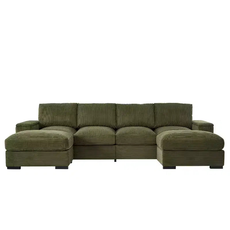 Sectional Sofa Deep Seat Green Couch with Ottomans for 4 Seat