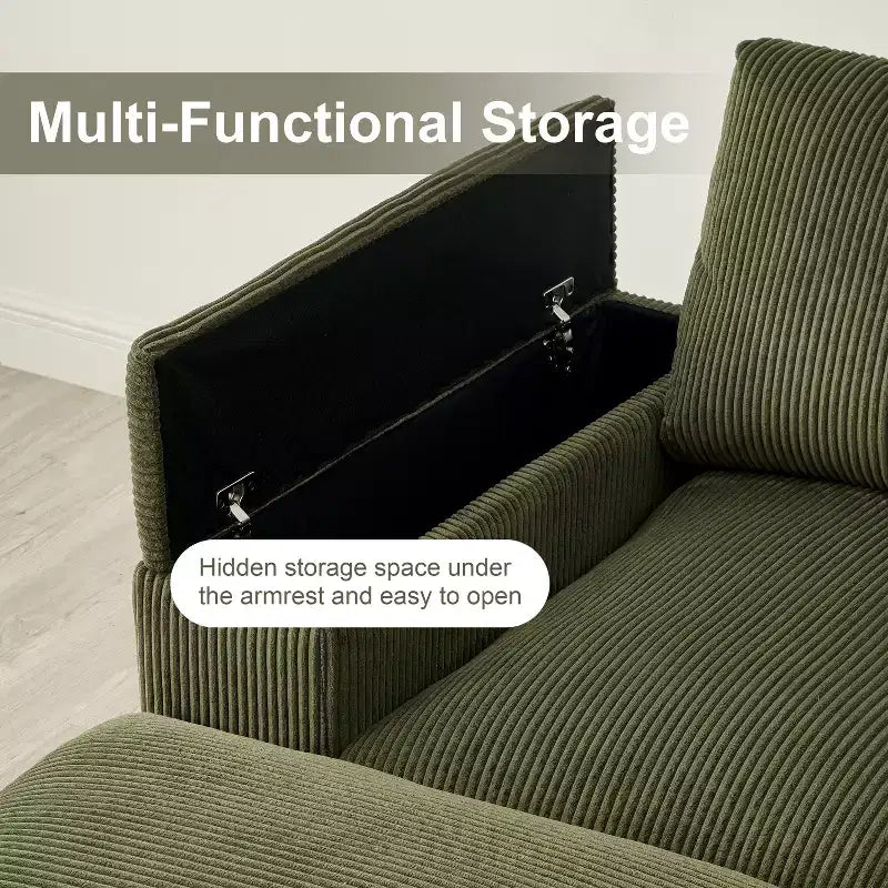 Sectional Sofa Deep Seat Green Couch with Ottomans for 4 Seat