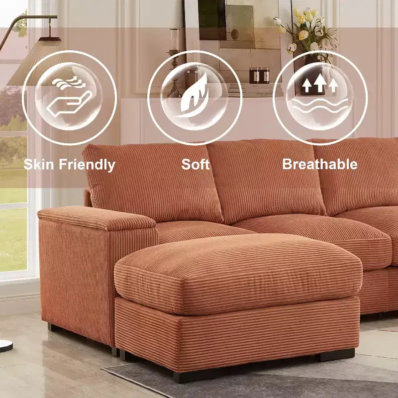 Sectional Sofa Deep Seat Green Couch with Ottomans for 4 Seat