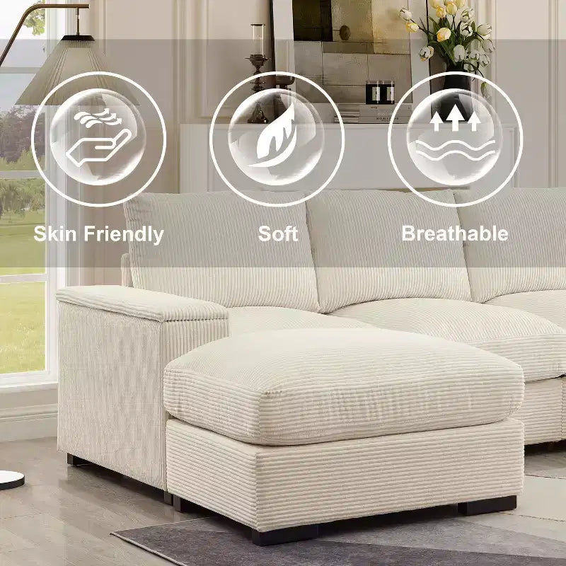 Sectional Sofa Deep Seat Green Couch with Ottomans for 4 Seat
