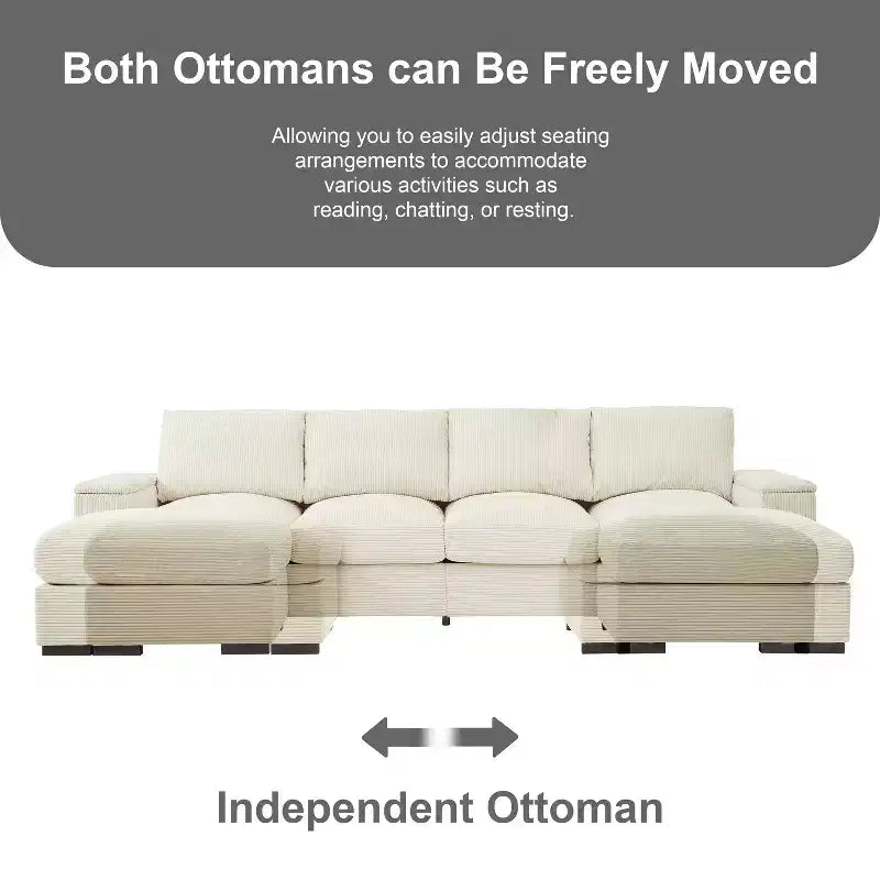 Sectional Sofa Deep Seat Green Couch with Ottomans for 4 Seat