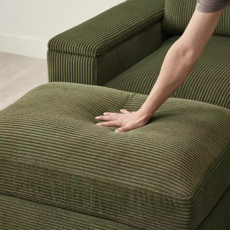 Sectional Sofa Deep Seat Green Couch with Ottomans for 4 Seat