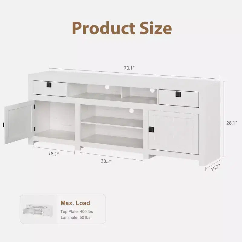 70.1 Farmhouse TV Stand, Media Console with Storage Drawers & Open Shelf for Living Room, Bedroom
