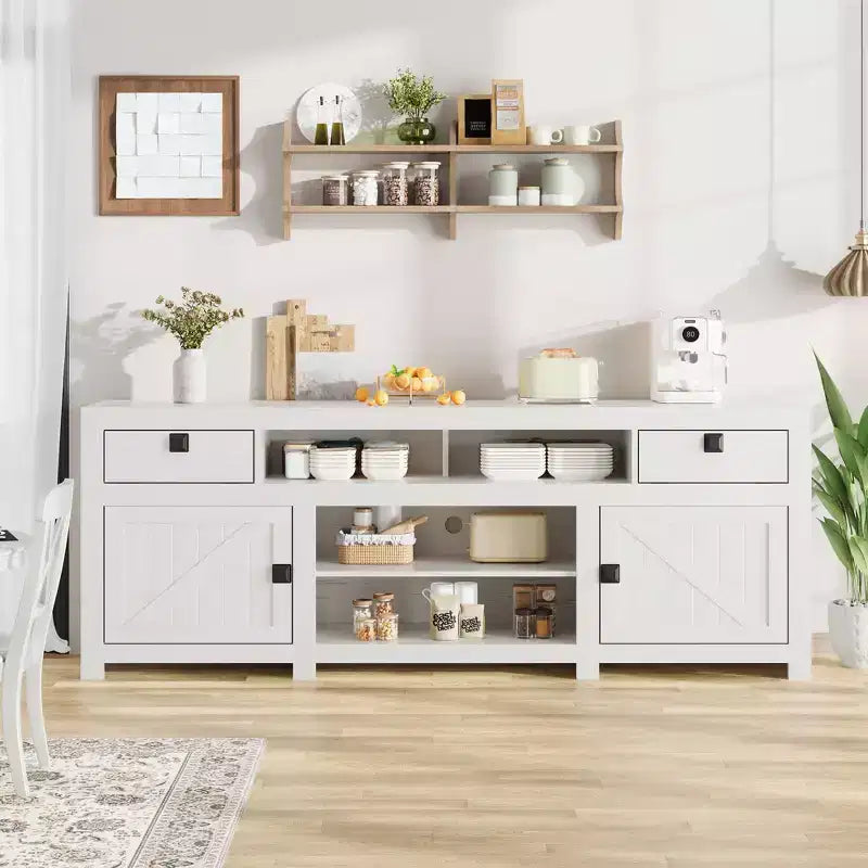 70.1 Farmhouse TV Stand, Media Console with Storage Drawers & Open Shelf for Living Room, Bedroom