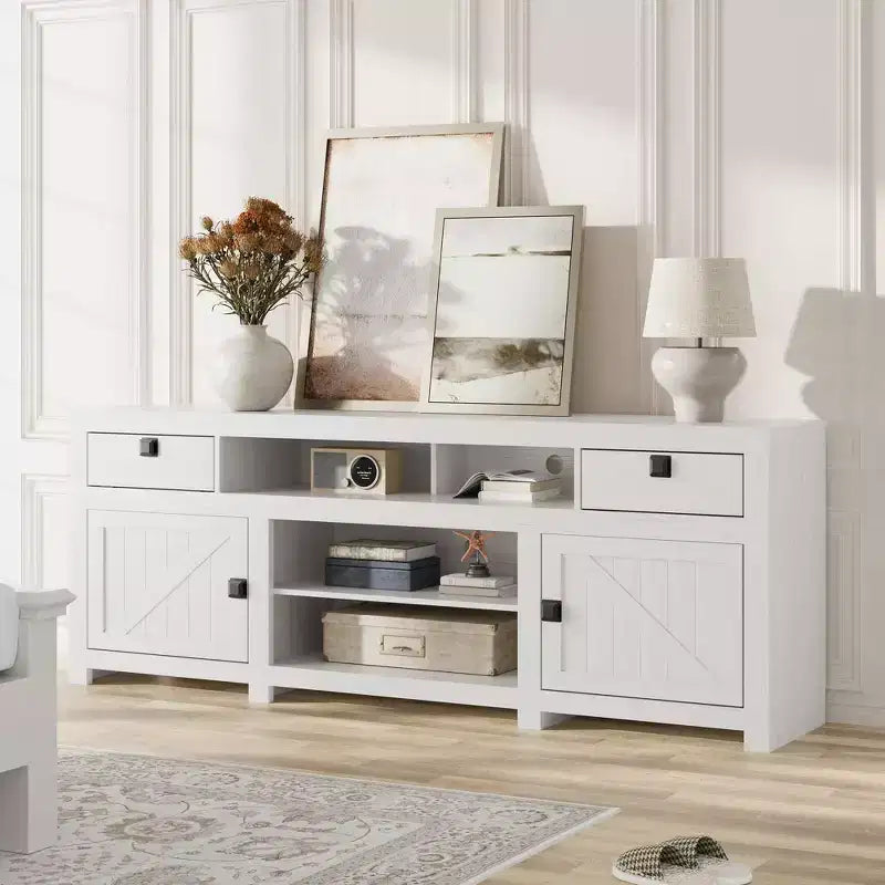 70.1 Farmhouse TV Stand, Media Console with Storage Drawers & Open Shelf for Living Room, Bedroom