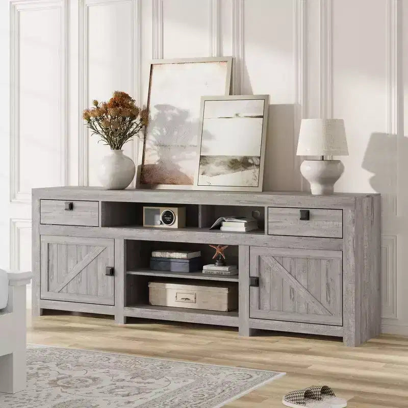 70.1 Farmhouse TV Stand, Media Console with Storage Drawers & Open Shelf for Living Room, Bedroom