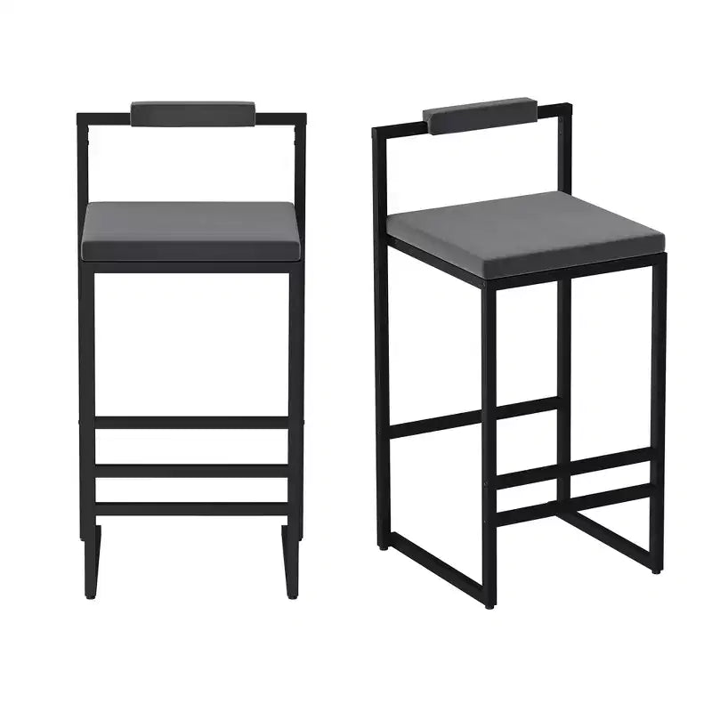 Velvet Upholstered Bar Stools Counter Height With Footrest Backrest Modern Dining Chairs Black Gray