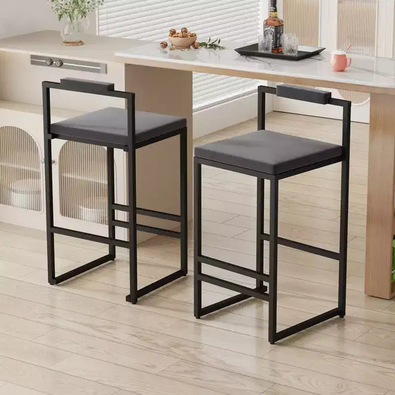 Velvet Upholstered Bar Stools Counter Height With Footrest Backrest Modern Dining Chairs Black Gray