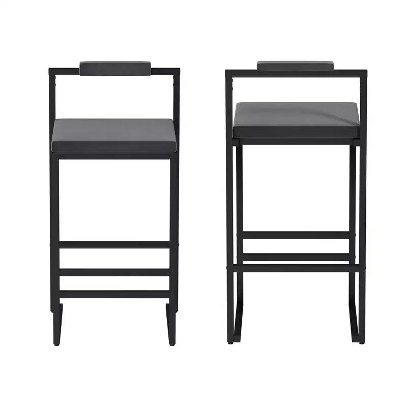 Velvet Upholstered Bar Stools Counter Height With Footrest Backrest Modern Dining Chairs Black Gray