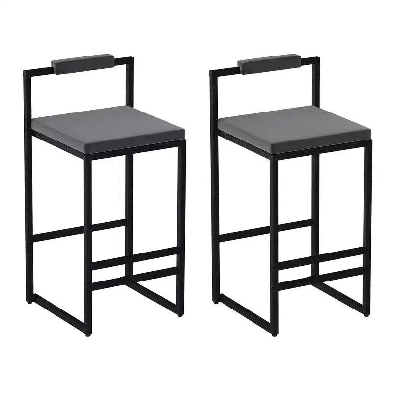 Velvet Upholstered Bar Stools Counter Height With Footrest Backrest Modern Dining Chairs Black Gray