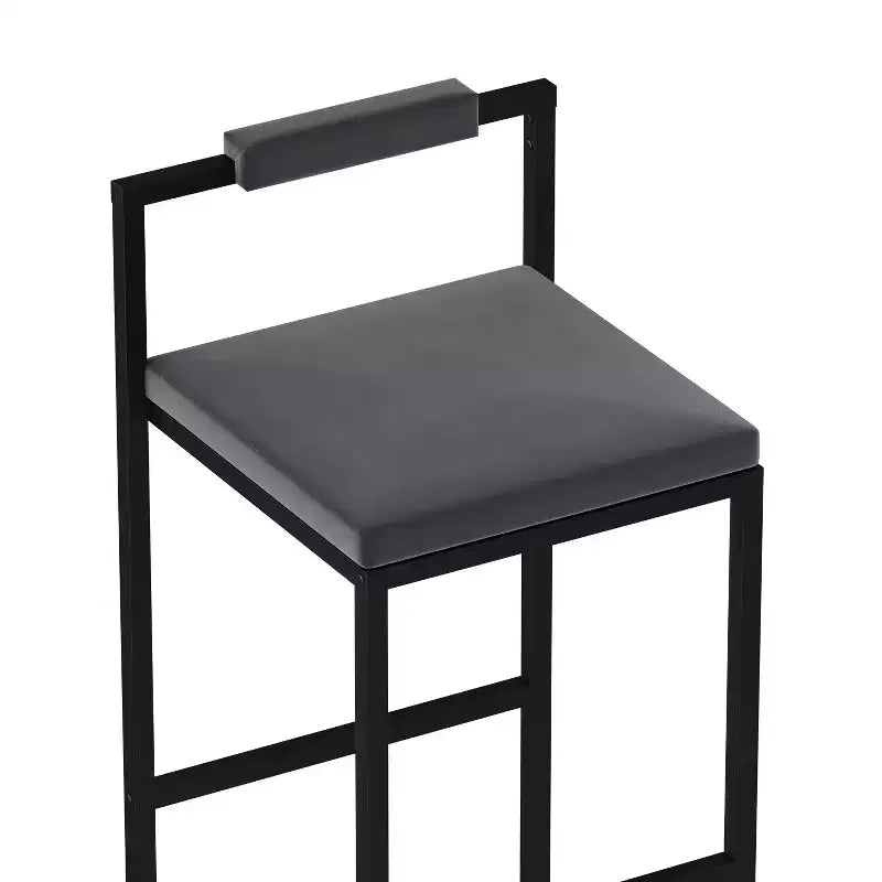 Velvet Upholstered Bar Stools Counter Height With Footrest Backrest Modern Dining Chairs Black Gray