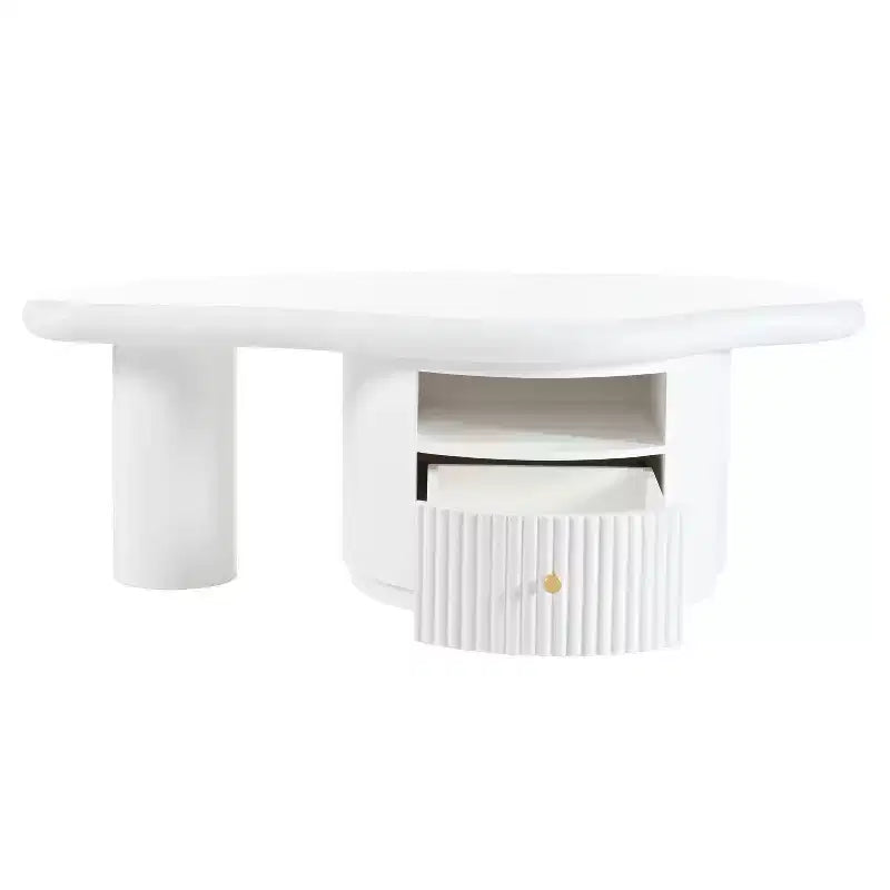 Modern Cloud Coffee Tables, Irregular Shape Center Table with 2 Drawers & 2 Small Stools, Coordinated Living Room Duo