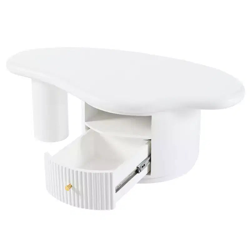 Modern Cloud Coffee Tables, Irregular Shape Center Table with 2 Drawers & 2 Small Stools, Coordinated Living Room Duo