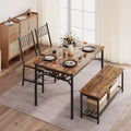 Farmhouse Dining Table Set for 4, Rectangular Dining Room Furniture Set, 2-Person Bench with Storage Rack, Easy Assembly, for Small Space
