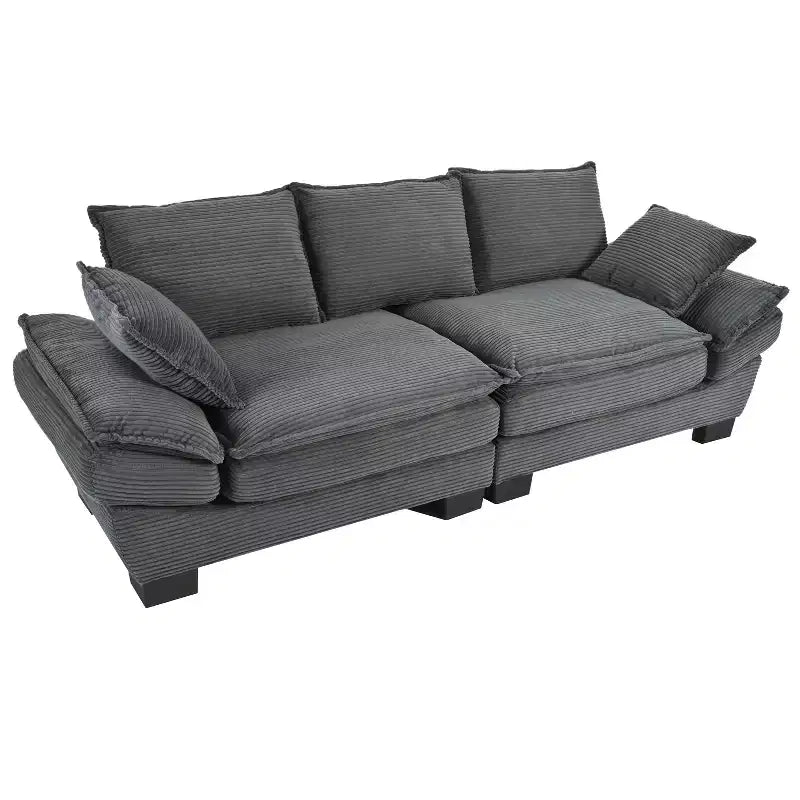 80.3 Inch Modern Corduroy Curved Sofa,Upholstered Couch with 2 Throw Pillows for Living Room,Bedroom,Office,Apartment
