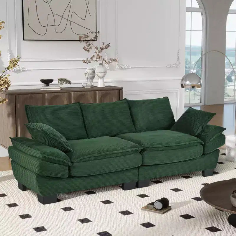 80.3 Inch Modern Corduroy Curved Sofa,Upholstered Couch with 2 Throw Pillows for Living Room,Bedroom,Office,Apartment