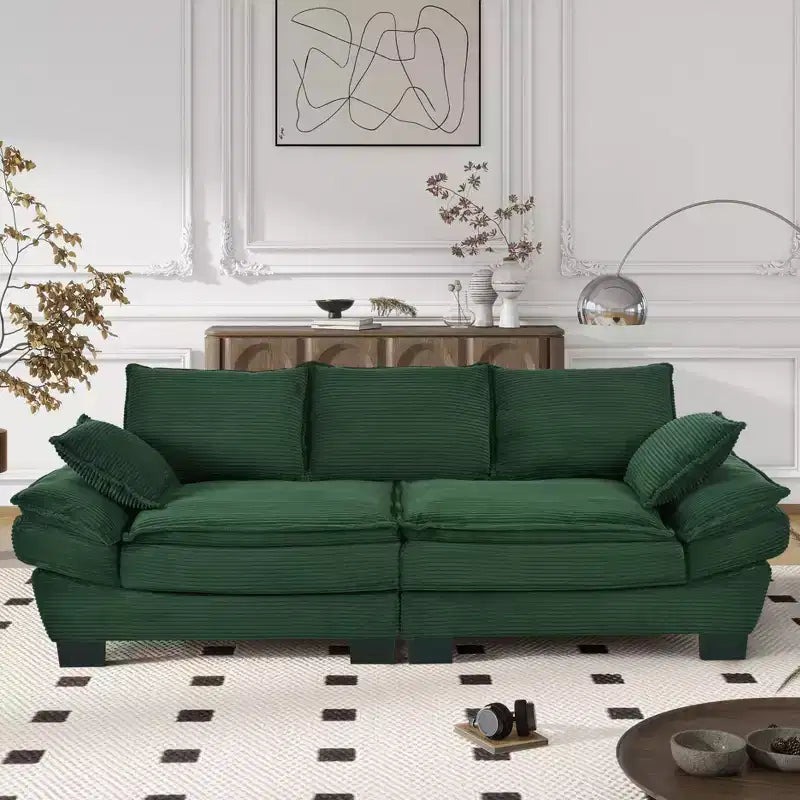80.3 Inch Modern Corduroy Curved Sofa,Upholstered Couch with 2 Throw Pillows for Living Room,Bedroom,Office,Apartment
